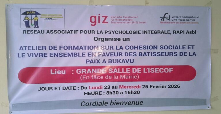 A l’école du savoir, le Réseau Associatif pour la Psychologie Intégrale RAPI intensifie la capacitation des bâtisseurs de Paix au sud kivu